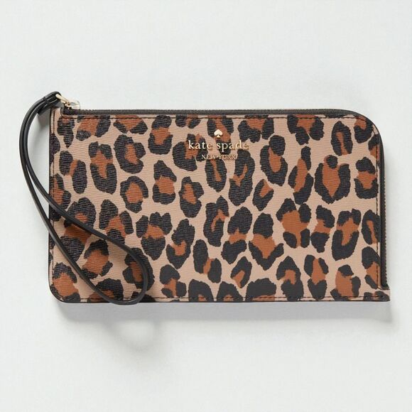 Kate Spade NY Lucy Leopard Print Wristlet Clutch Wallet Purse KE636 NWT - Picture 1 of 3